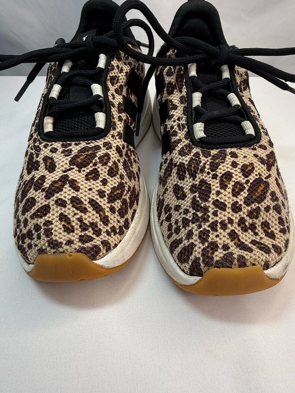 adidas Leopard Print Sneakers Kids Junior Size 2.5 Black, Brown & White G-VGUC